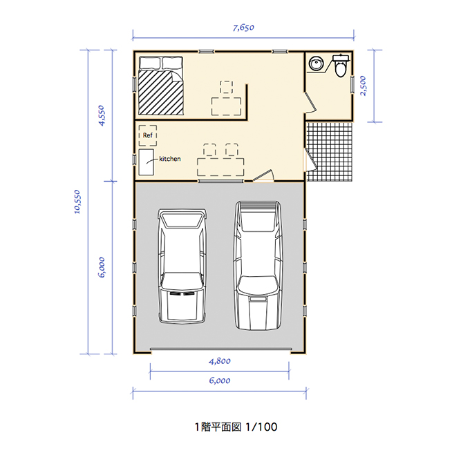 sleep out 平面図 図面 プラン7.65×10.55
