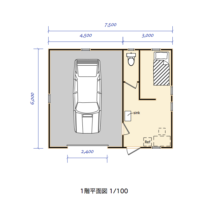 sleep out 平面図 図面 プラン7.5×6.0