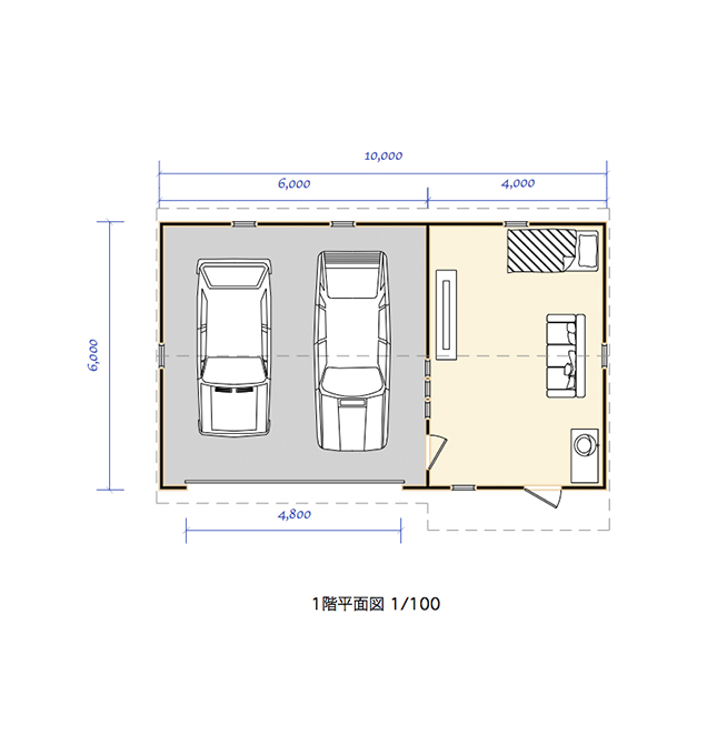 sleep out 平面図 図面10.0×6.0#1 2台用