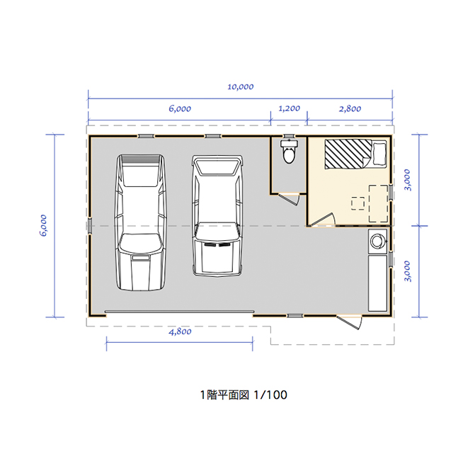 sleep out 平面図 図面10.0×6.0#3 2台用
